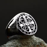 Silver Saint Benedict Catholic Cross Stainless Steel Unisex Ring Manntara