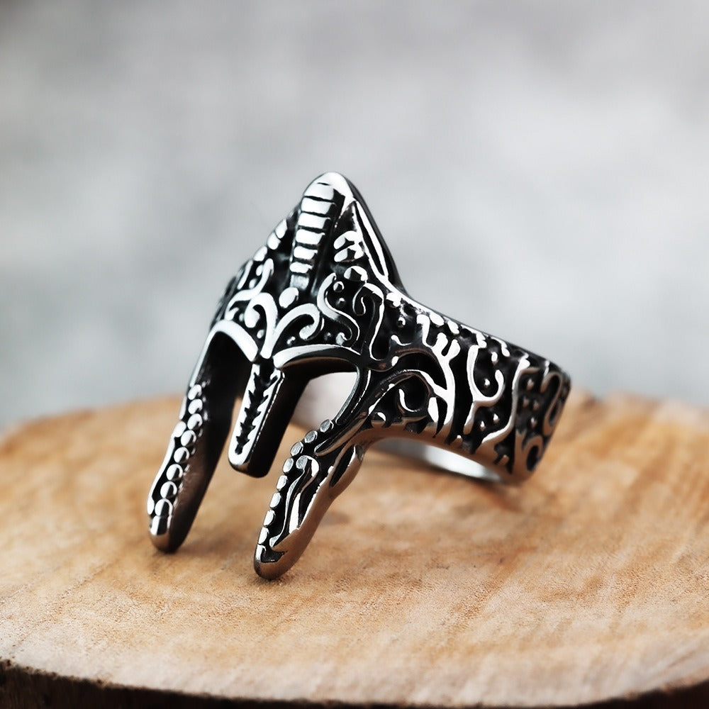 Silver Spartan Warrior Helmet Men's Ring of Stainless Steel Manntara