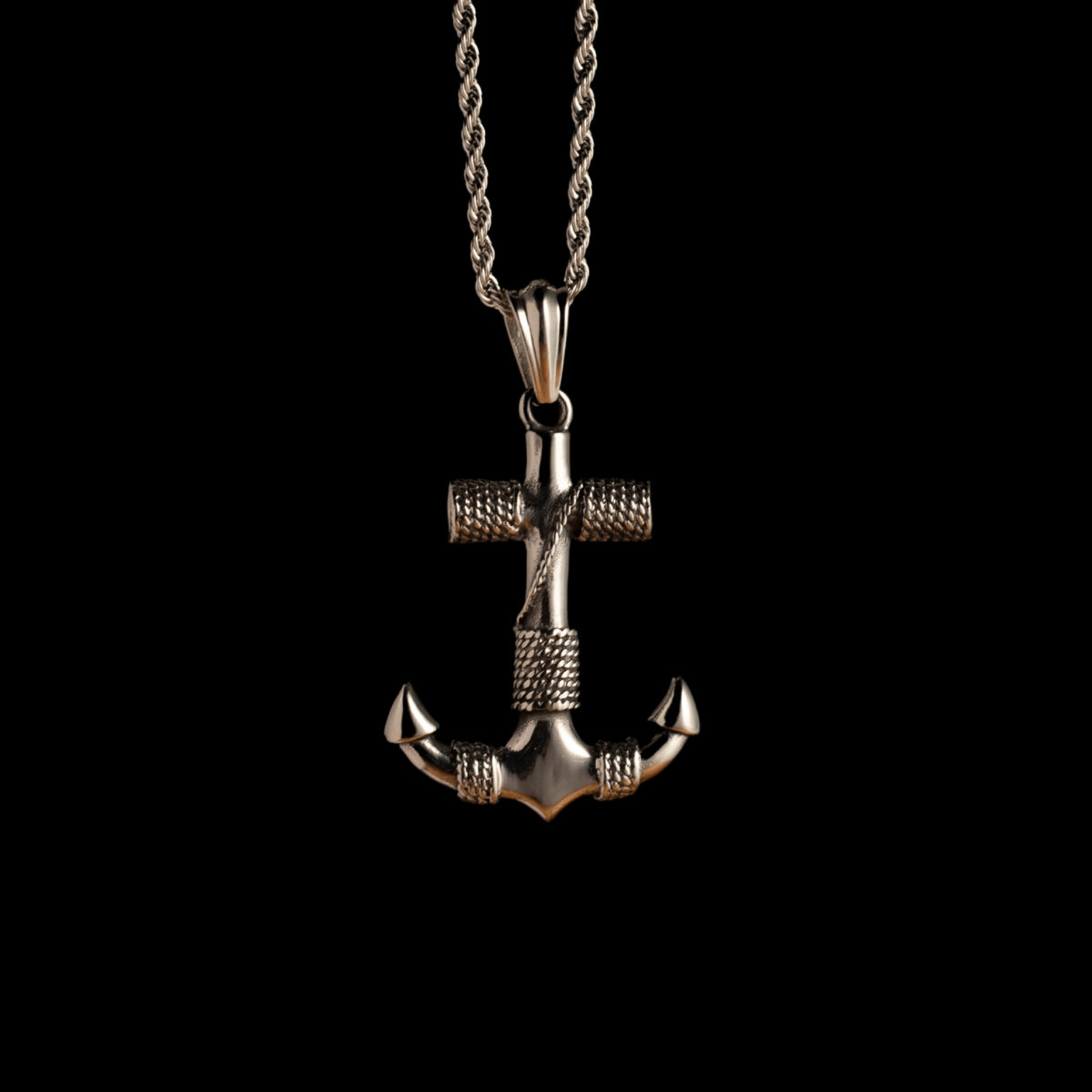 Silver Stainless Steel Anchor Sailor Necklace for Men, Rope / 60 cm / 23.6'', image size:1200x1200