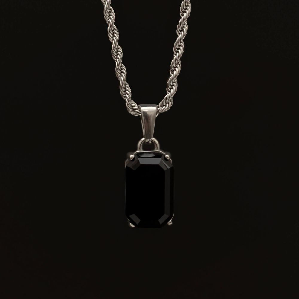 Silver Stainless Steel Black Onyx Men's Pendant Manntara