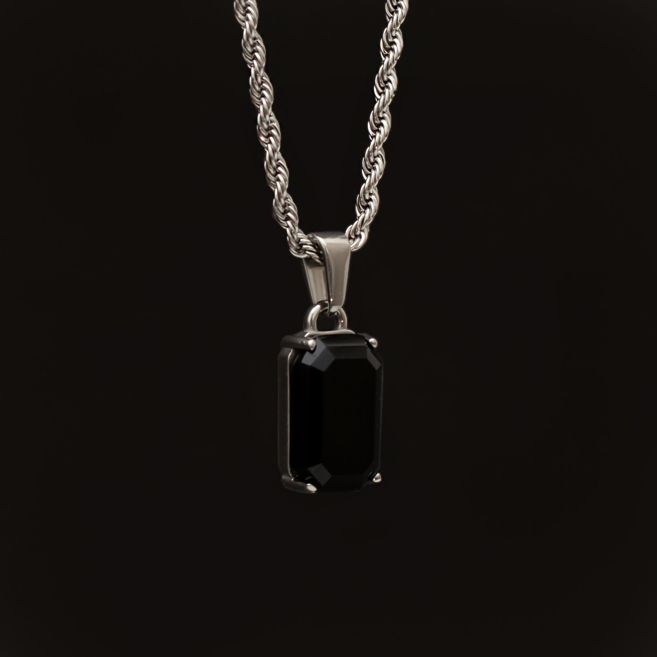Silver Stainless Steel Black Onyx Men's Pendant Manntara