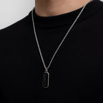 Silver Stainless Steel Black Onyx Rectangular Men's Necklace Manntara