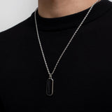 Silver Stainless Steel Black Onyx Rectangular Men's Necklace Manntara