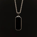 Silver Stainless Steel Black Onyx Rectangular Men's Necklace Manntara