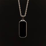 Silver Stainless Steel Black Onyx Rectangular Men's Necklace Manntara