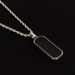 Silver Stainless Steel Black Onyx Rectangular Men's Necklace Manntara