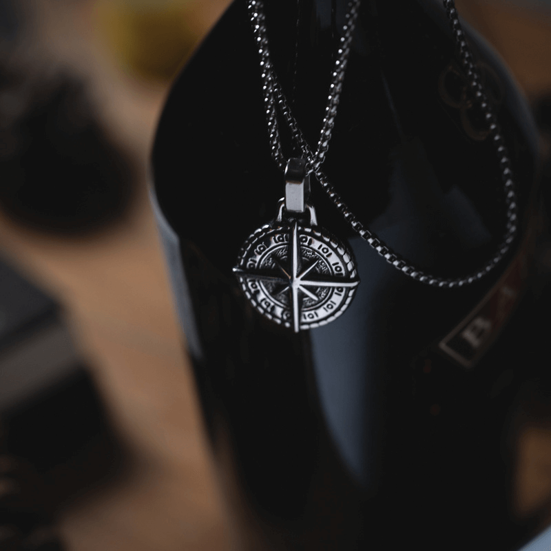 Silver Stainless Steel Compass Necklace For Men Manntara