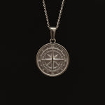 Silver Stainless Steel Compass Pendant with Chain for Men Manntara