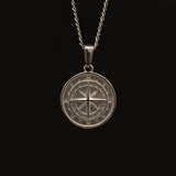 Silver Stainless Steel Compass Pendant with Chain for Men Manntara