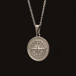 Silver Stainless Steel Compass Pendant with Chain for Men Manntara