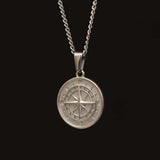 Silver Stainless Steel Compass Pendant with Chain for Men Manntara