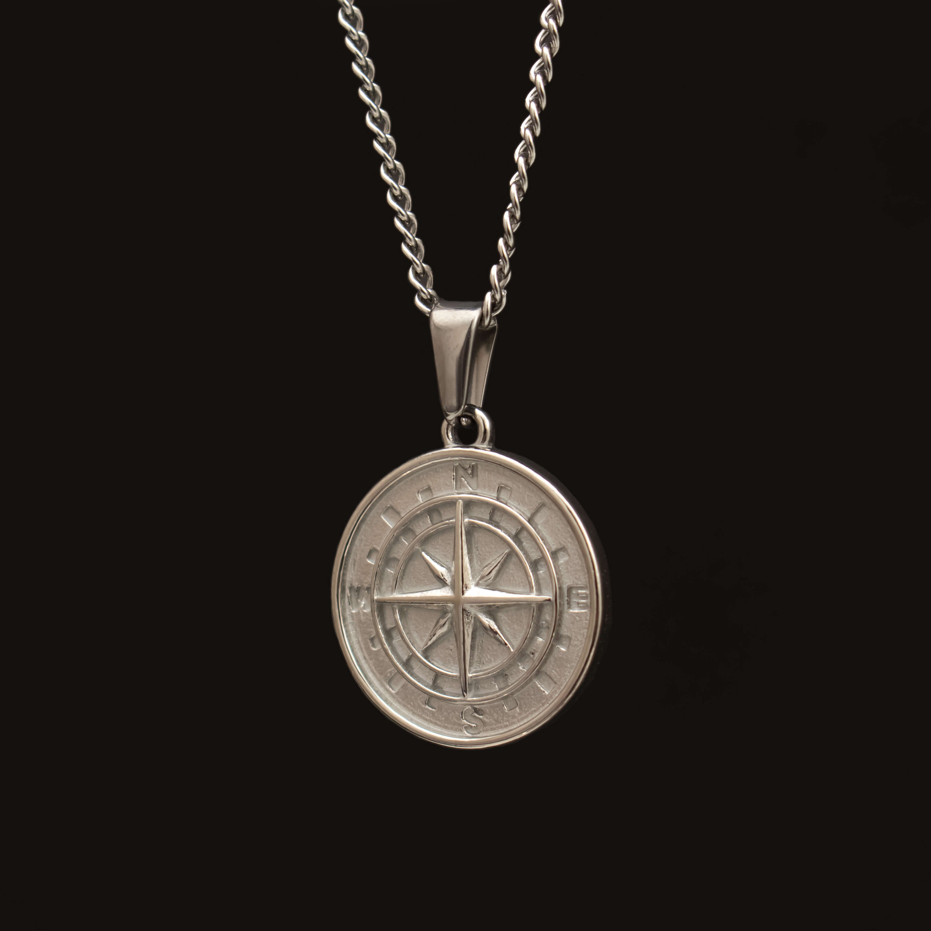 Silver Stainless Steel Compass Pendant with Chain for Men Manntara