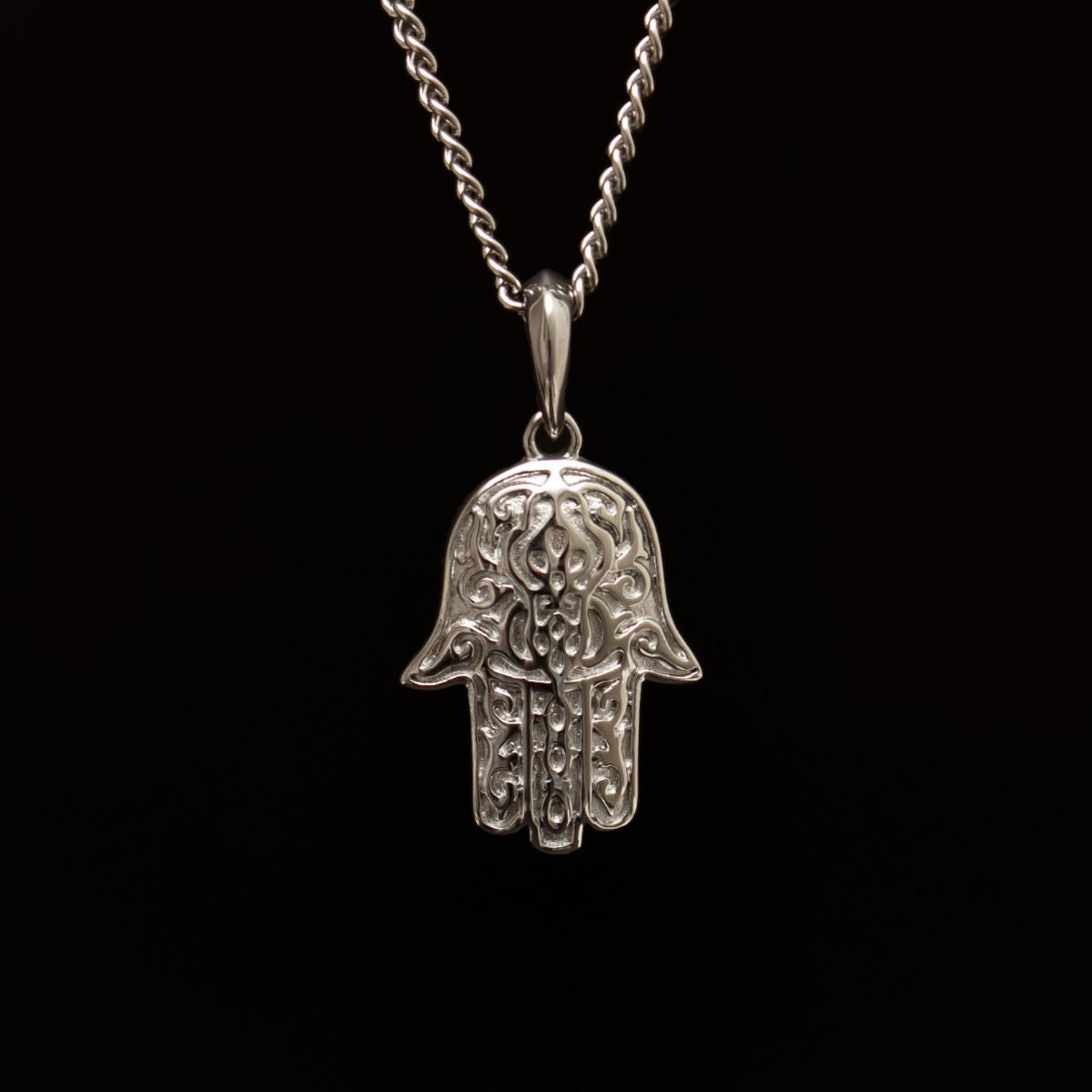 Silver Stainless Steel Hamsa Necklace Manntara