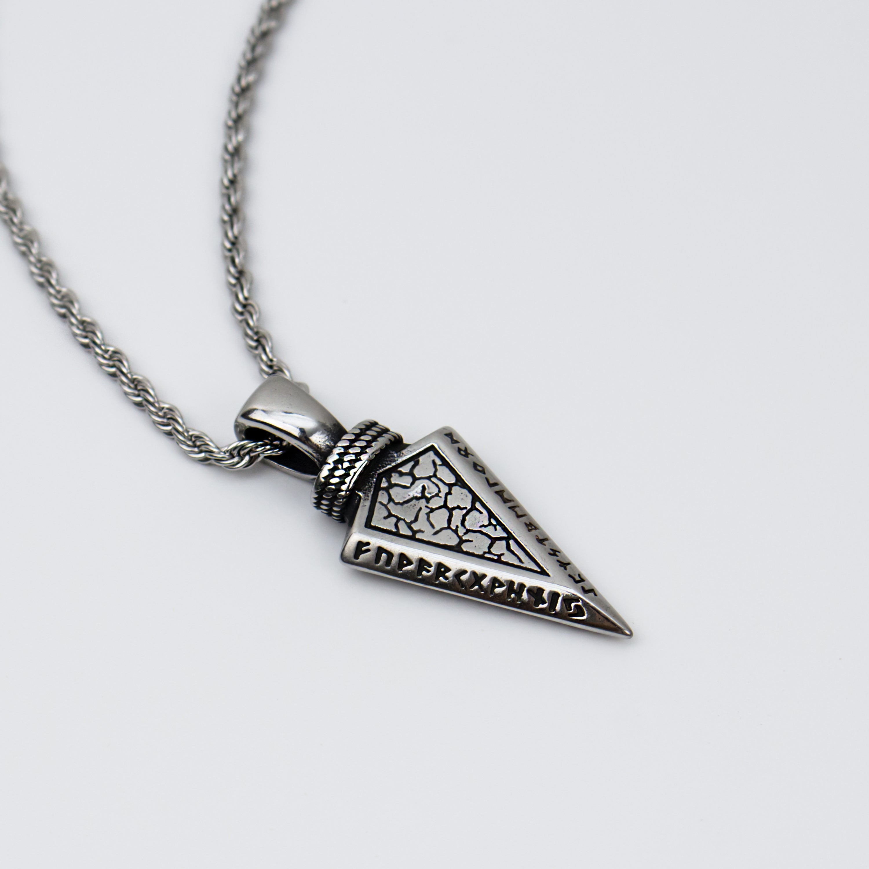 Silver Stainless Steel Nordic Runes Arrow Men's Necklace Manntara