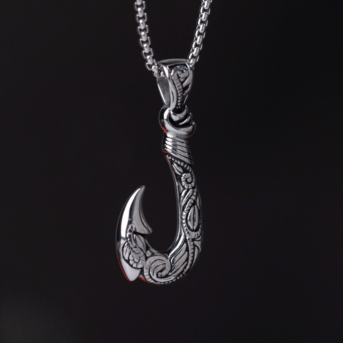 Silver Stainless Steel Ocean Fish Hook Necklace For Men Manntara