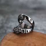 Silver Stainless Steel Thor's Hammer Fashion Ring For Men Manntara