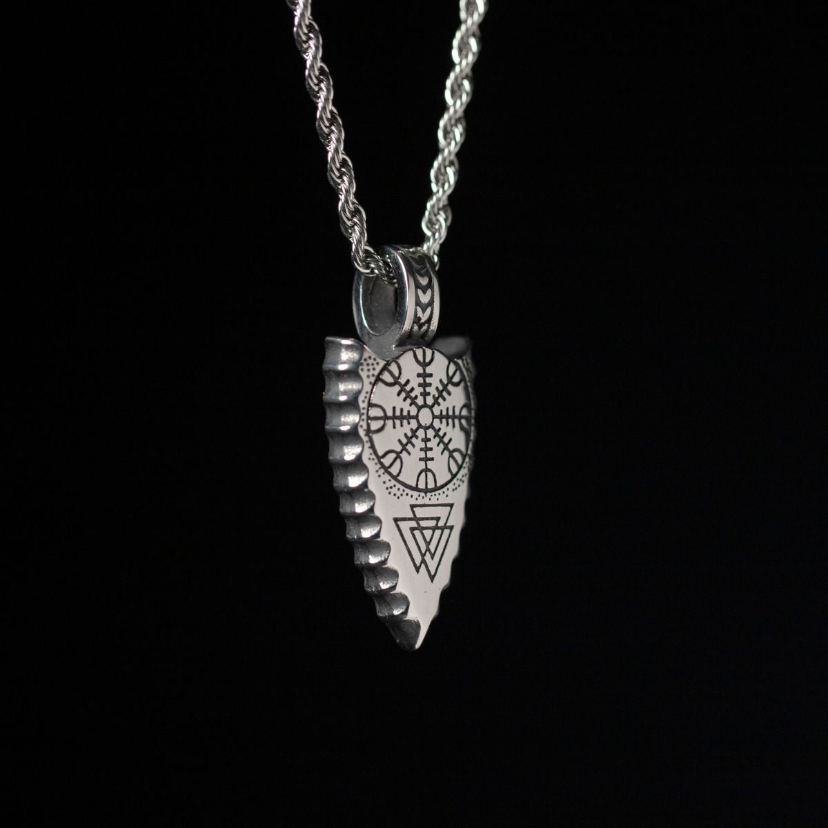 Silver Stainless Steel Viking Runes Arrow Necklace For Men Manntara