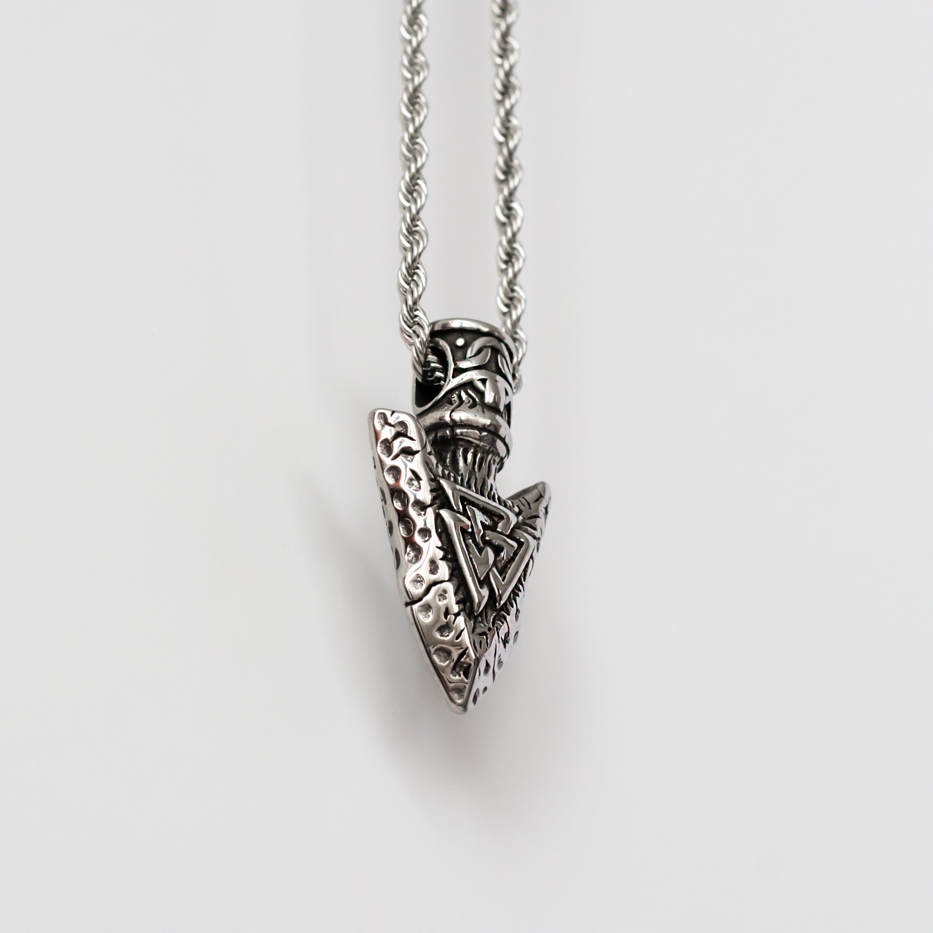 Silver Stainless Steel Viking Valknut Arrow Men's Necklace Manntara