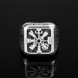 Silver Vegvisir Nordic Compass and Tree of Life Men's Ring Manntara
