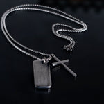 Stainless Steel Engraved Plate Cross Necklace with Our Father Prayer Manntara