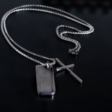 Stainless Steel Engraved Plate Cross Necklace with Our Father Prayer Manntara