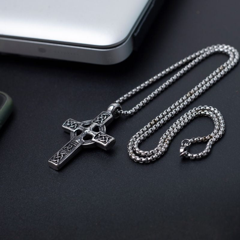 Stainless Steel Rune Cross Necklace For Men Manntara