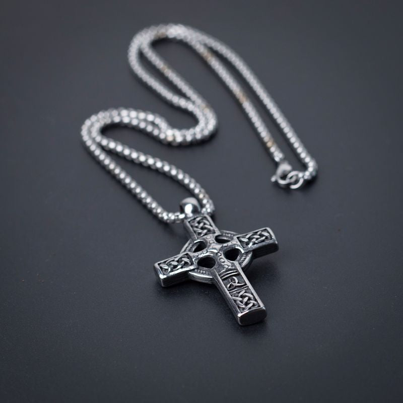 Stainless Steel Rune Cross Necklace For Men Manntara