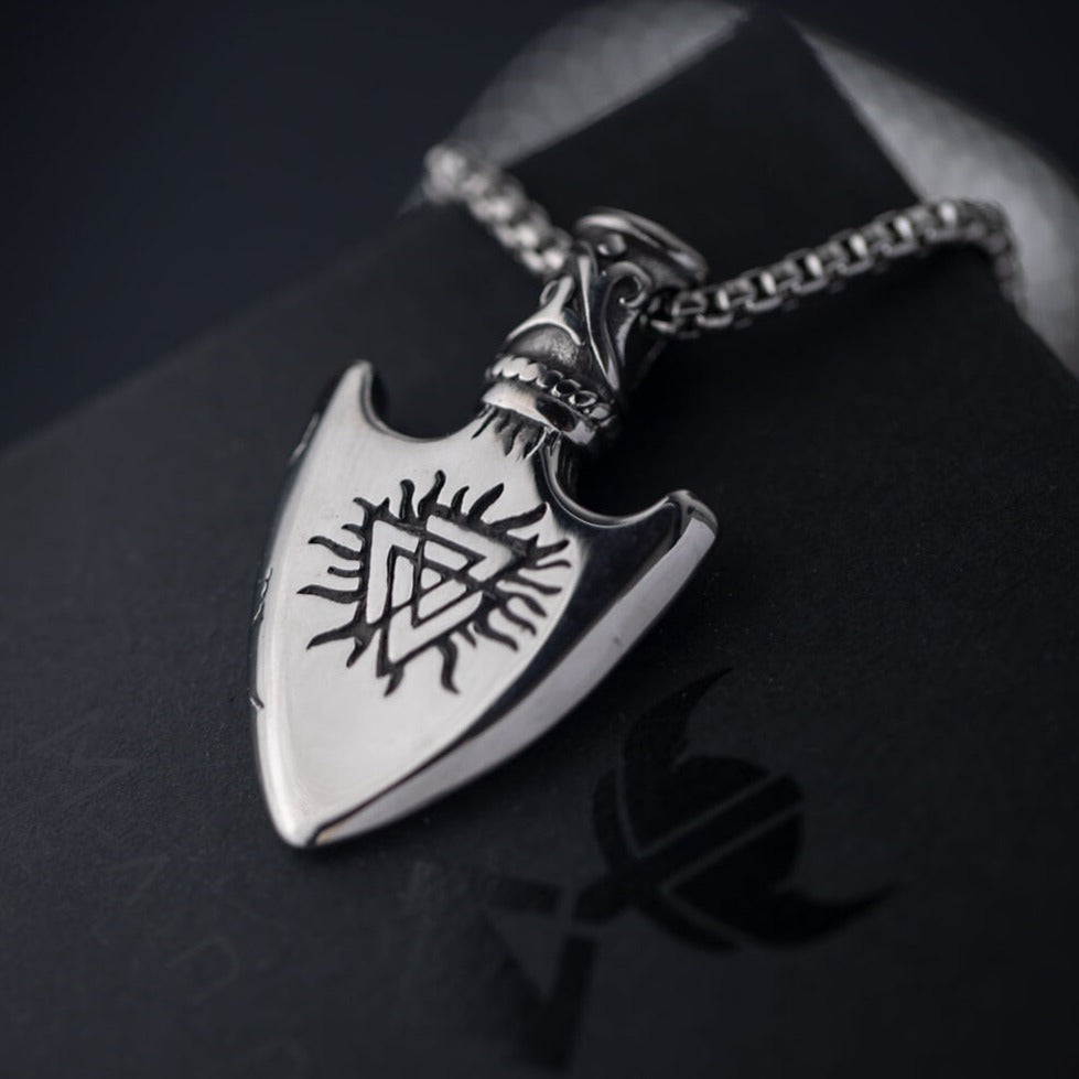 Stainless Steel Silver Viking Runes Arrow Silver Necklace For Men  Manntara