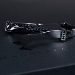 Stainless Steel & Leather Black Silver Cuff Luxury Bracelet for Men Manntara