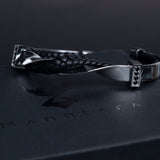 Stainless Steel & Leather Black Silver Cuff Luxury Bracelet for Men Manntara