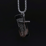 Stainless Steel Engraved Plate Cross Necklace with Our Father Prayer Manntara