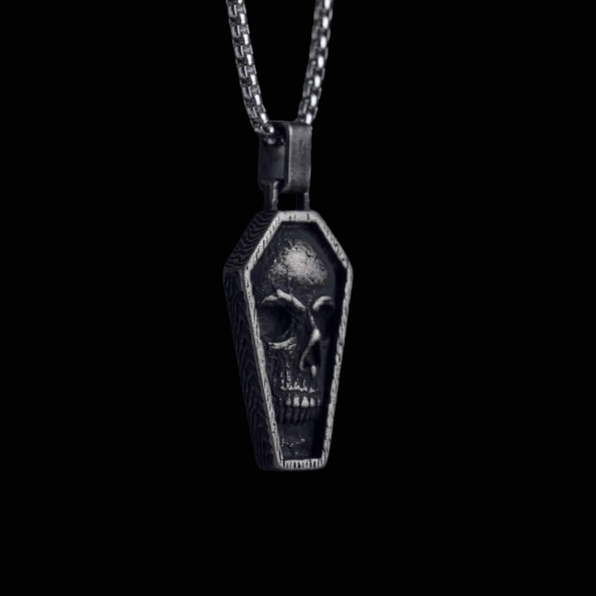 Stainless Steel Punk Cranium Skull Black Necklace For Men Manntara