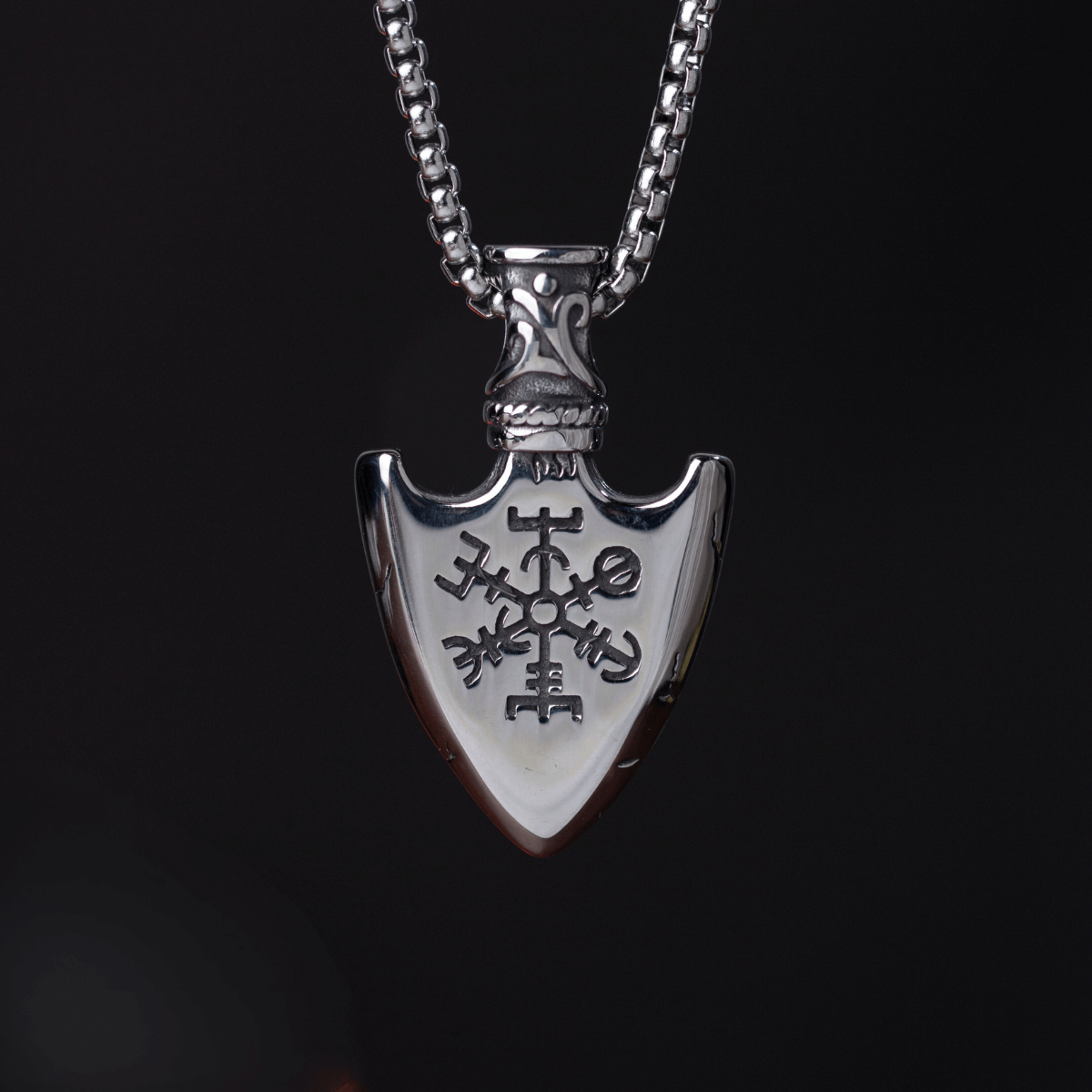Stainless Steel Silver Viking Runes Arrow Silver Necklace For Men Manntara