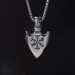 Stainless Steel Silver Viking Runes Arrow Silver Necklace For Men Manntara