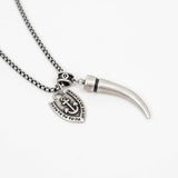 Stainless Steel Silver Wolf Fang and Anchor Necklace For Men Manntara