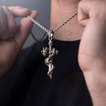 Sterling 925 Silver Dragon Sword Gothic Necklace For Men Manntara