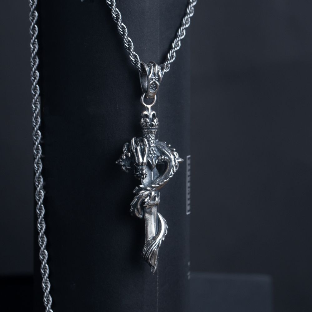 Sterling 925 Silver Dragon Sword Gothic Necklace For Men Manntara