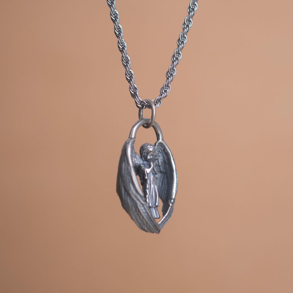 Sterling 925 Silver Gabriel Archangel Catholic Necklace For Men