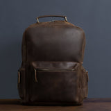 Unisex Brown Leather Classic Backpack For Travel Manntara