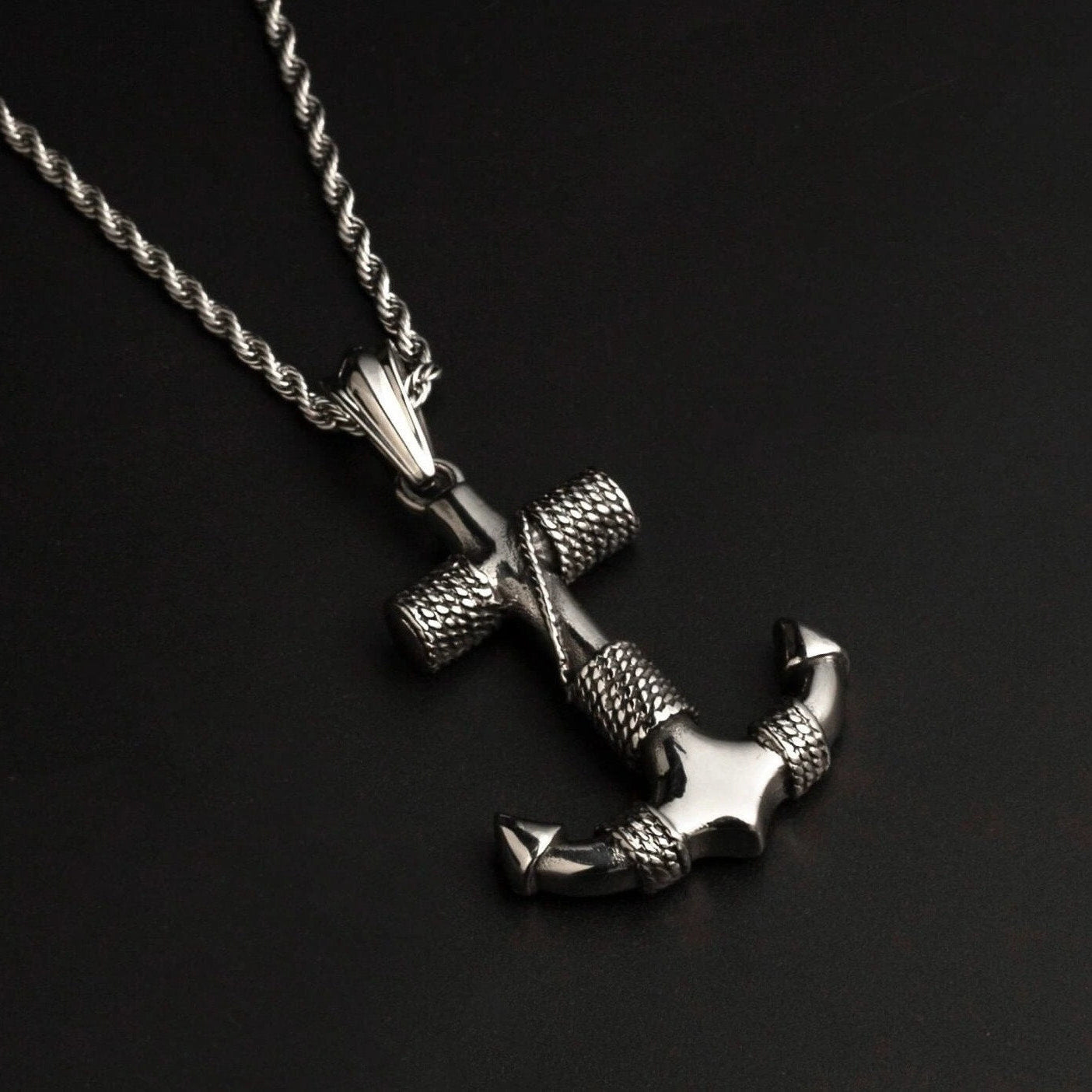 Silver Stainless Steel Anchor Sailor Necklace For Men Manntara