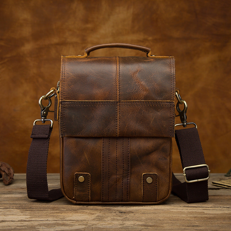 Unique men's brown leather vintage messenger bag for iPad