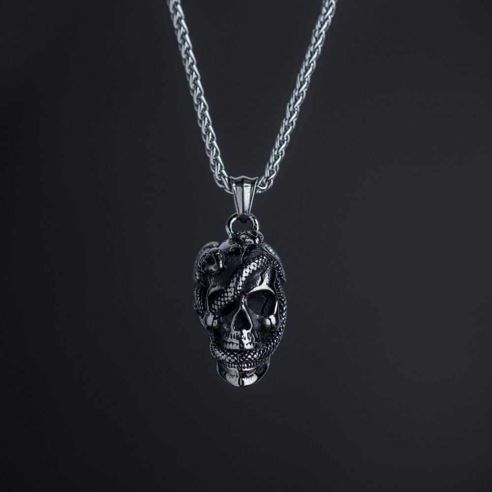 Black Gothic Skull Stainless Steel Necklace For Men