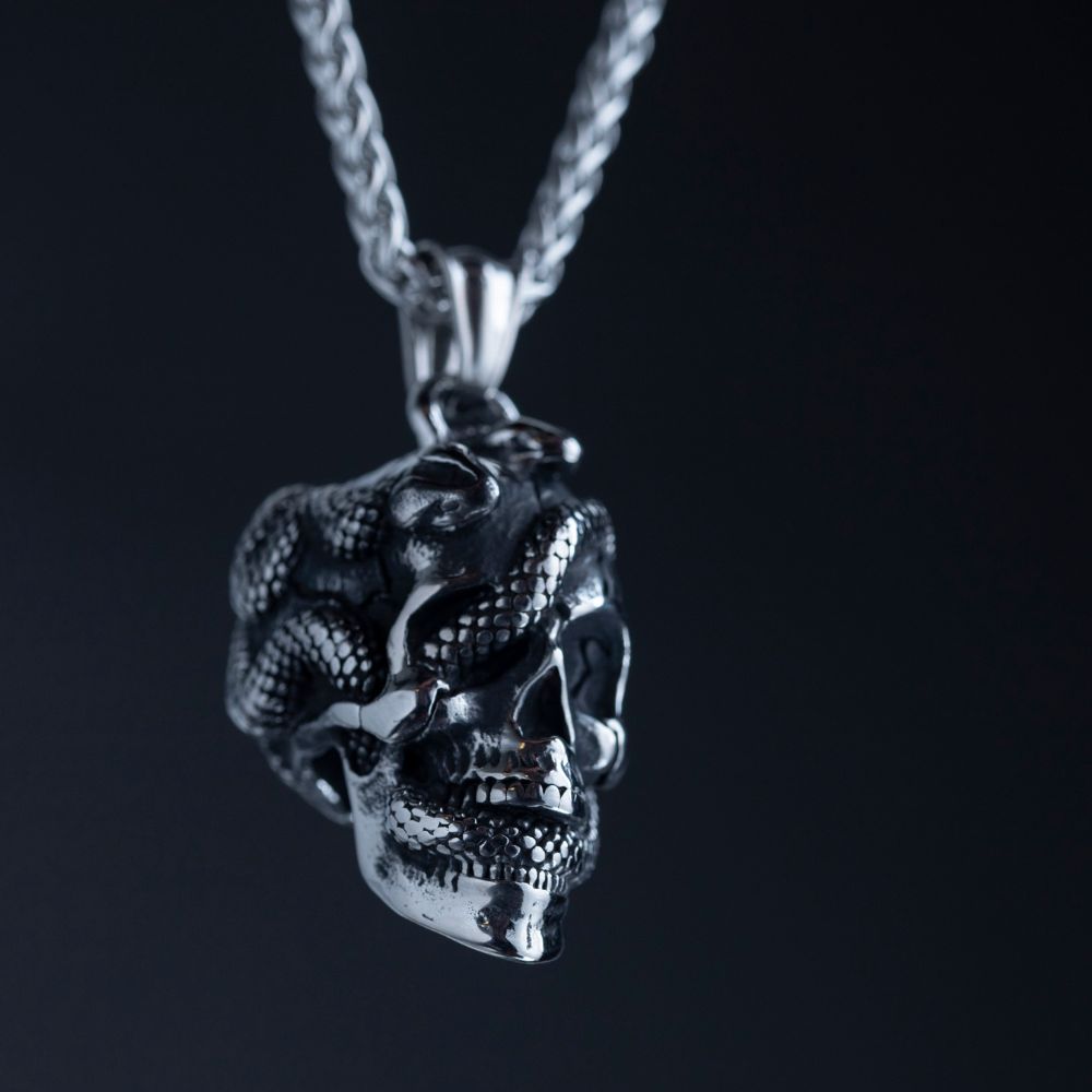 Black Gothic Skull Stainless Steel Necklace For Men