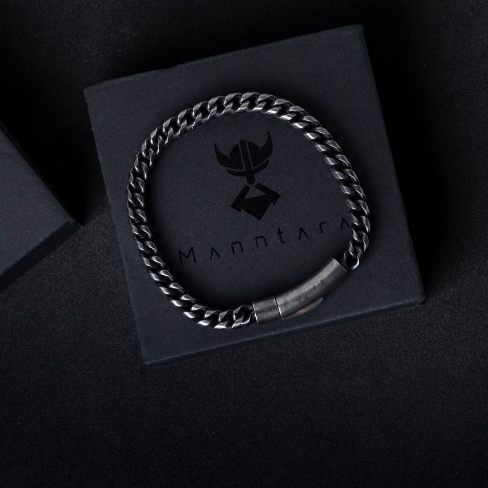 Black Stainless Steel Designer Beaded Men's Bracelet