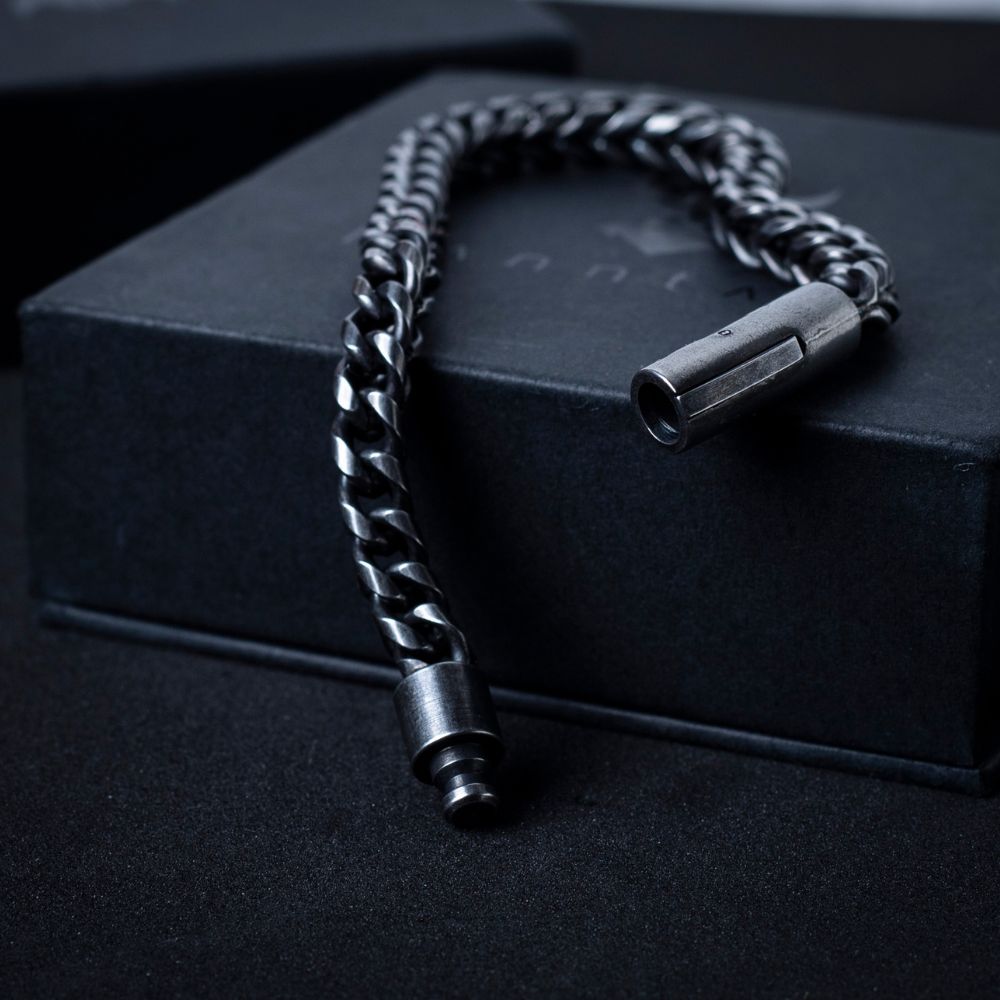 Black Stainless Steel Designer Beaded Men's Bracelet