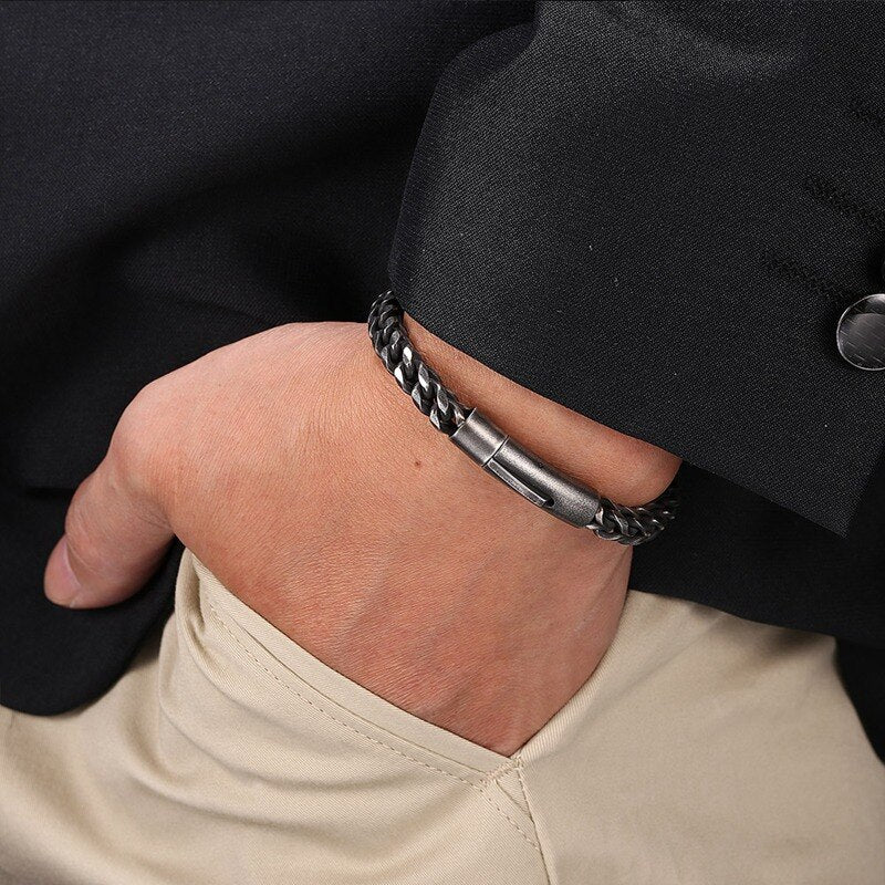 Black Stainless Steel Designer Beaded Men's Bracelet