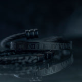 Black Stainless Steel & Rhodium Roman Bracelet Set For Men