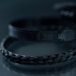 Black Stainless Steel & Rhodium Roman Bracelet Set For Men
