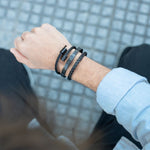 Black Stainless Steel & Rhodium Roman Bracelet Set For Men