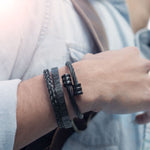 Black Stainless Steel & Rhodium Roman Bracelet Set For Men